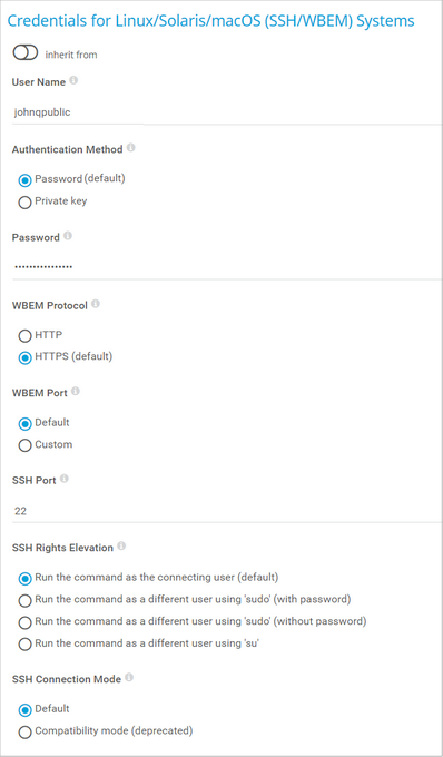 Credentials for Linux/Solaris/macOS (SSH/WBEM) Systems