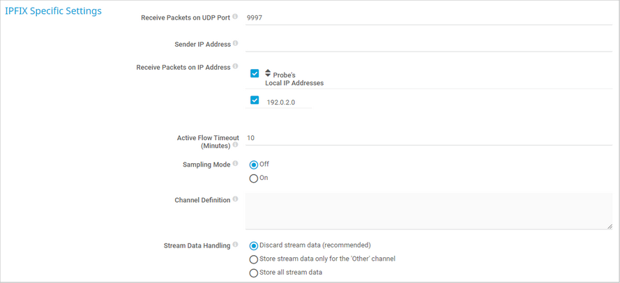 IPFIX Specific Settings